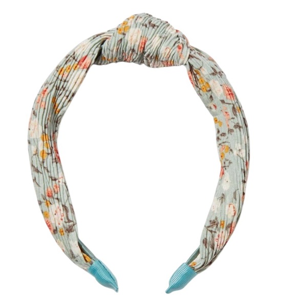 Accessories - Pleated Green Floral Knotted Headband